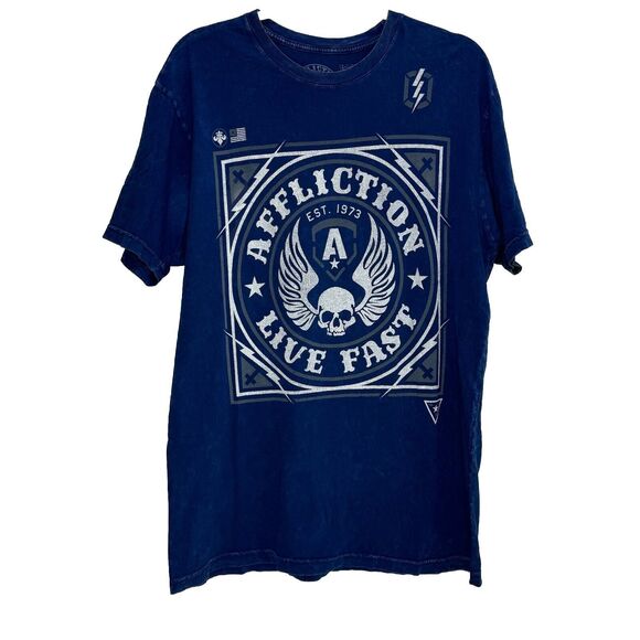 Affliction Men’s Live Fast Shirt Grunge Punk Skeleton Wings Bones Distressed XL - Picture 1 of 5